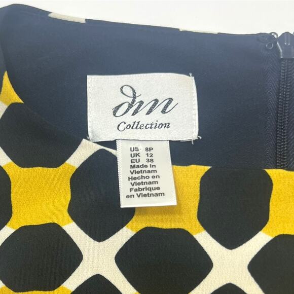 Donna Morgan Jersey Geo Print Sleeveless Fit-&-Flare Dress Navy/Yellow Size 8P - Picture 4 of 8